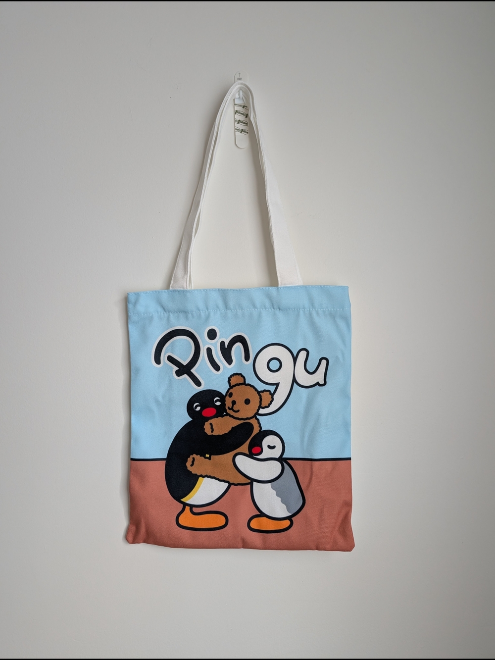 Pingu Pinga Canvas Tote Bag with zipper and inner bag, new without tag